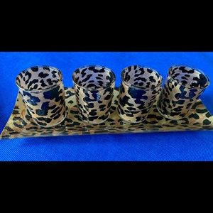 Glass Animal Print Tray & Votive Candle Holder Set